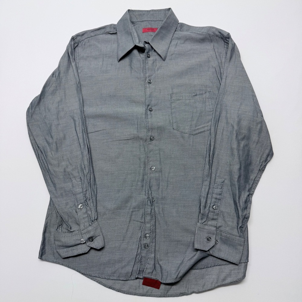 Alfani Fitted Mens Grey Micro Pattern Cotton Button Down Shirt 16.5 34-35 L